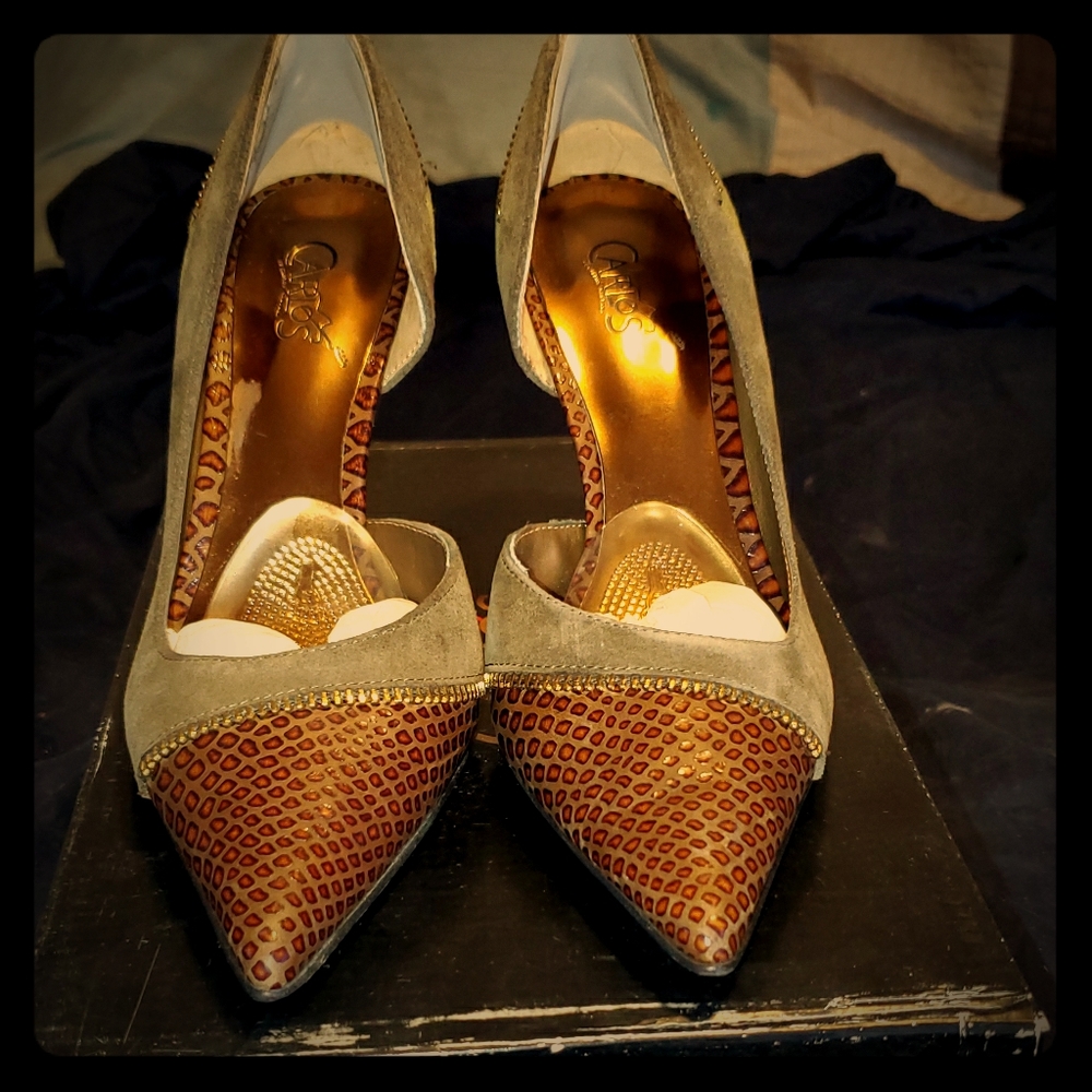 Carlos Santana Olive Green and Brown Pumps